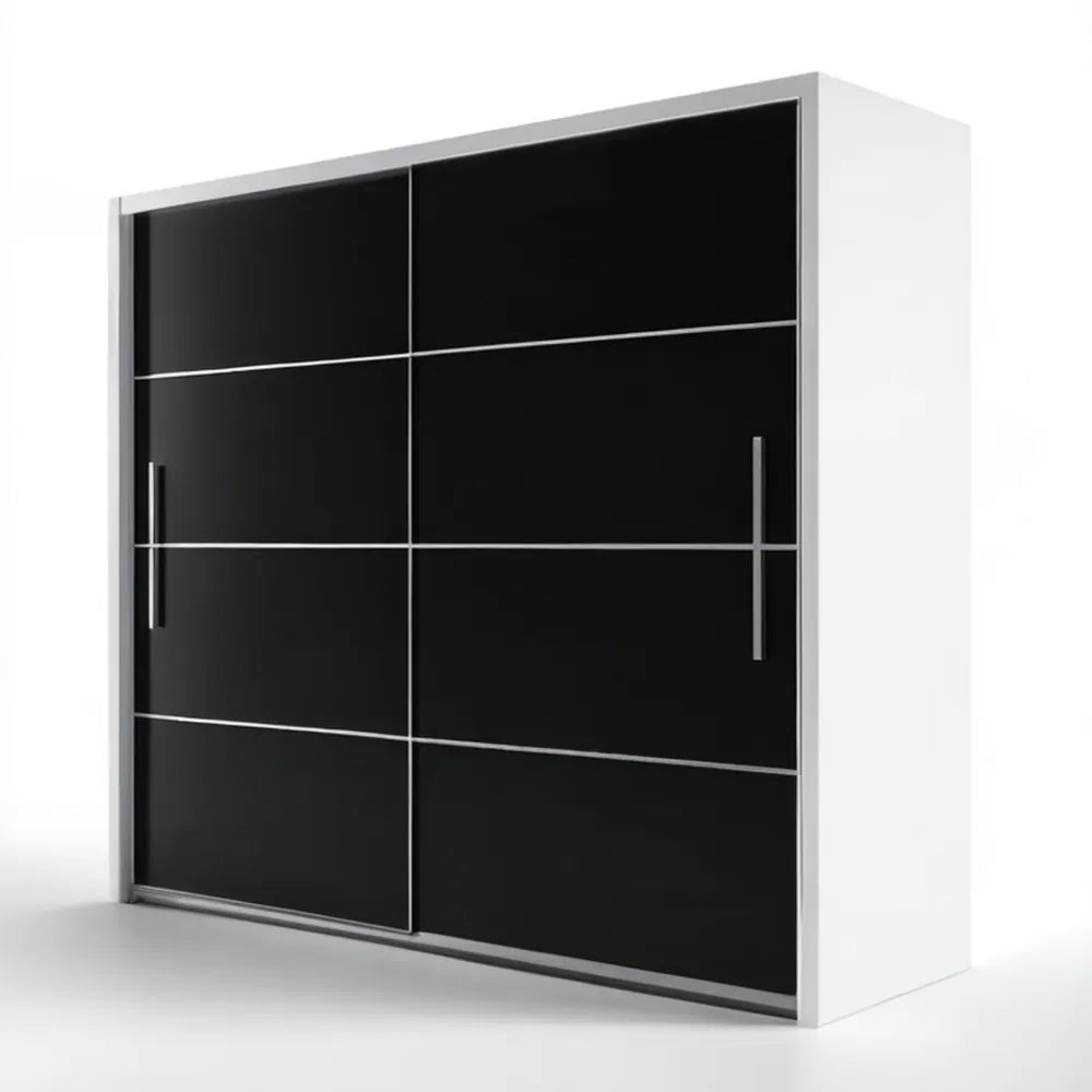 Szafa przesuwna czarno-biała z aluminiowymi detalami, 180 x 60 x 200 cm
