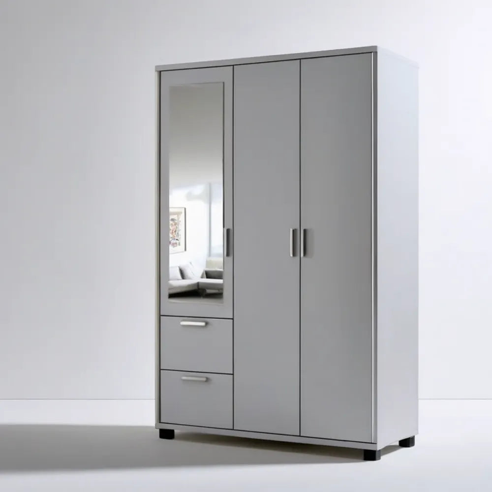 Trzydrzwiowa szafa z lustrem i 2 szufladami, szara/czarna, 120 × 52 × 180 cm