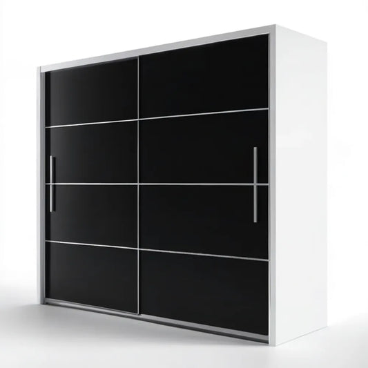 Szafa przesuwna czarno-biała z aluminiowymi detalami, 180 x 60 x 200 cm