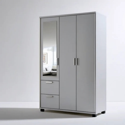Trzydrzwiowa szafa z lustrem i 2 szufladami, szara/czarna, 120 × 52 × 180 cm