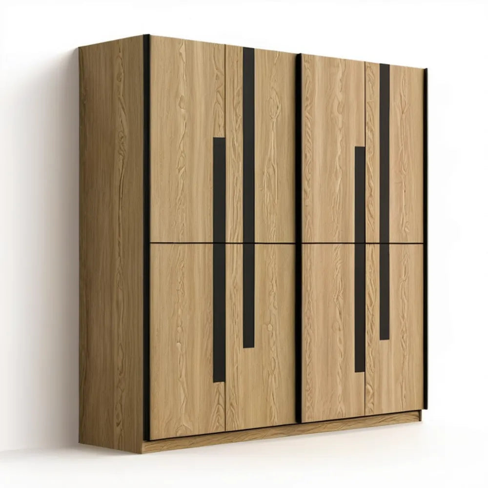 Szafa 4-drzwiowa dąb jasny/czarny 200 × 60 × 220 cm