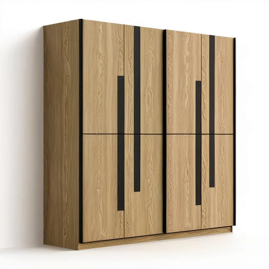 Szafa 4-drzwiowa dąb jasny/czarny 200 × 60 × 220 cm