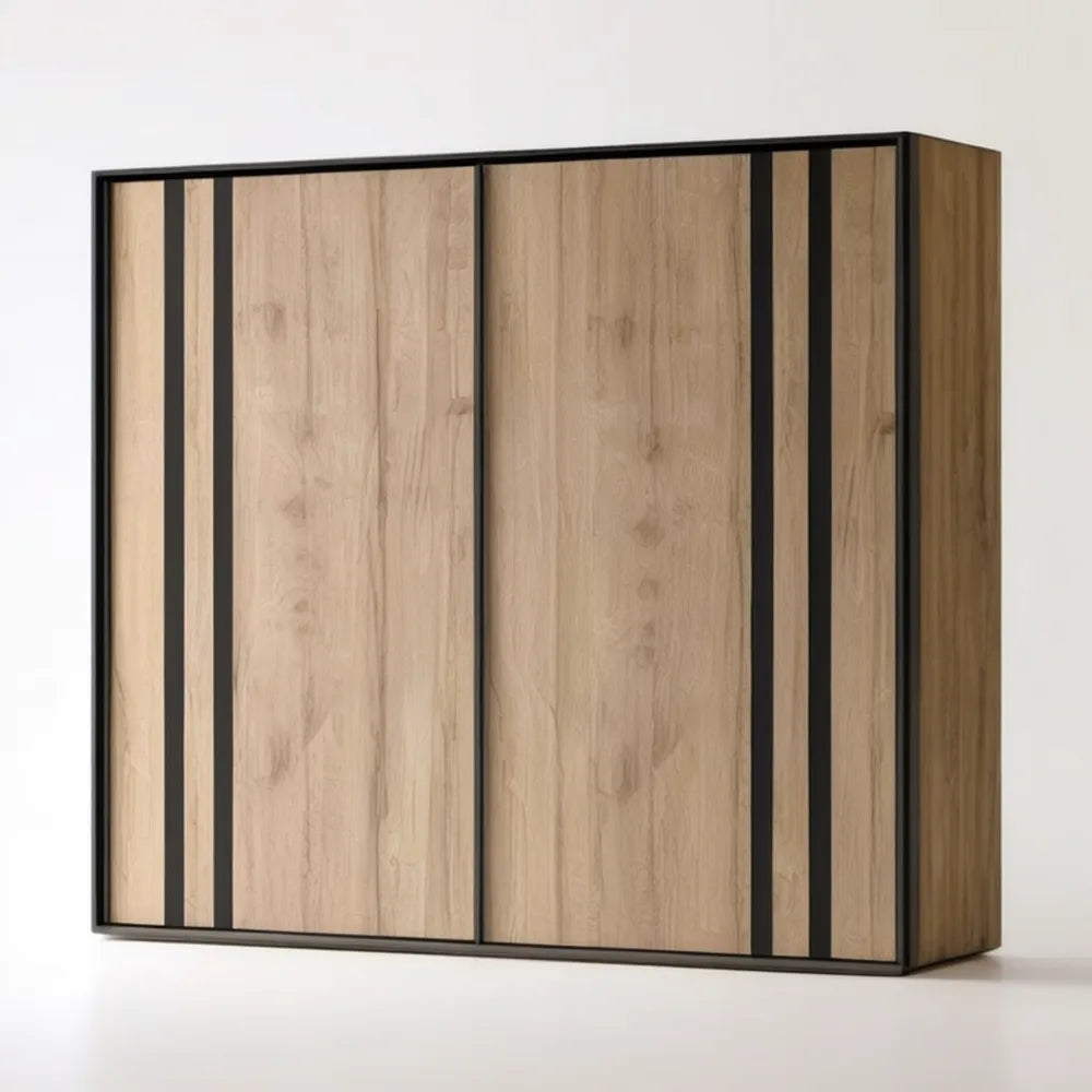 Szafa przesuwna z płyty laminowanej, dąb naturalny i czarny, 200 x 60 x 200 cm