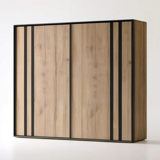 Szafa przesuwna z płyty laminowanej, dąb naturalny i czarny, 200 x 60 x 200 cm